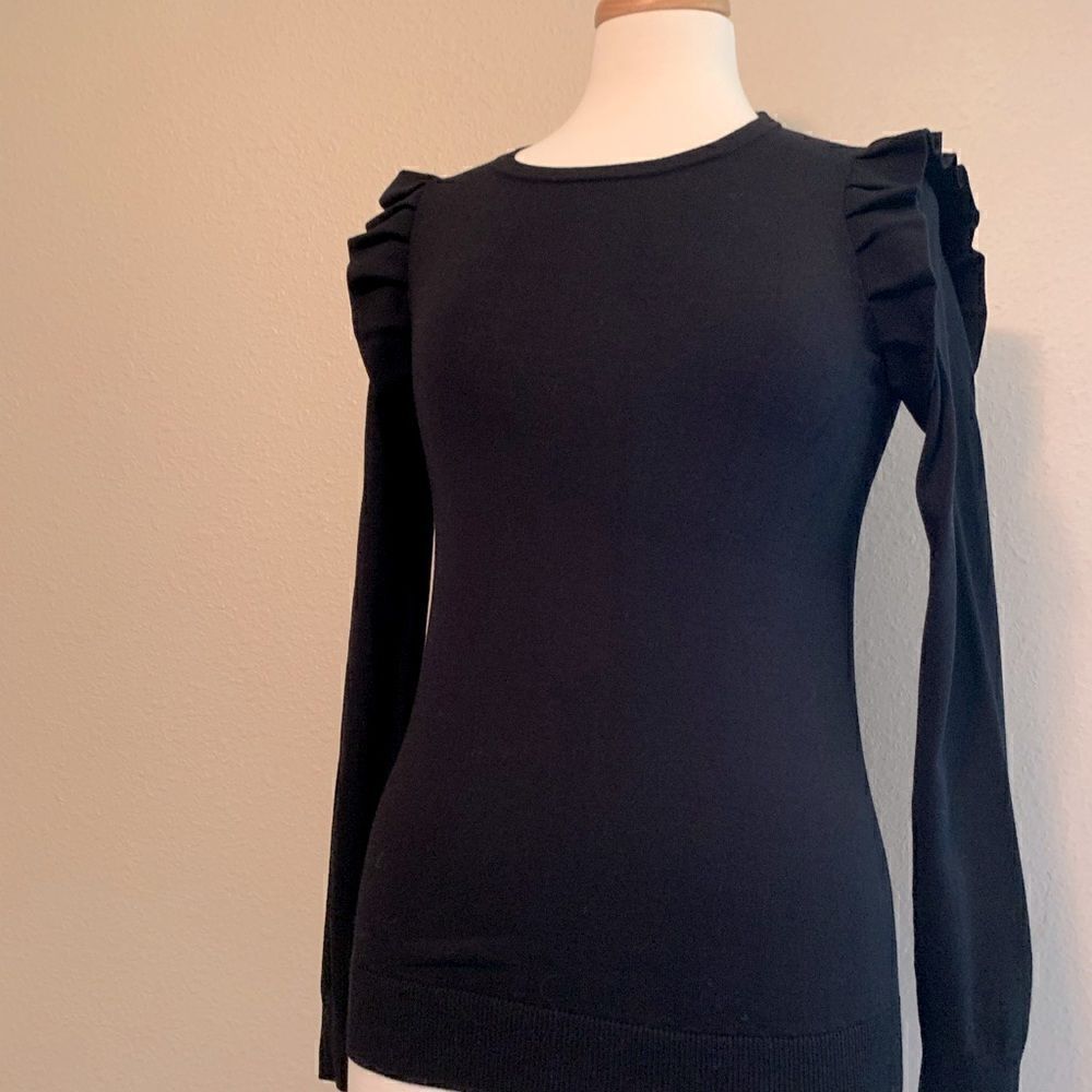 Ann Taylor black crew neck sweater with ruffles on shoulder detail. NWT - Picture 3 of 3